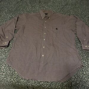 Lauren Ralph Lauren Button Down Oxford Red Checkered Shirt Men 16.5 32/33 Cotton